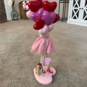 Valentine’s Day High Heeled Girl w Balloons and French Bulldog Decorative 16”